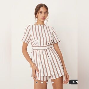 White stripe linen romper